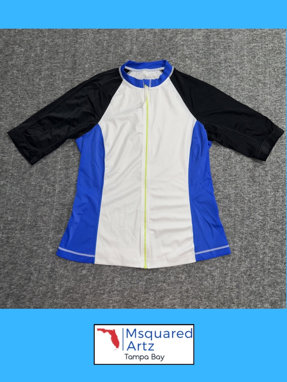 Lands' End Kids Medium 10-12 White Blue Rash Guard Swim Shirt UPF Zip Front